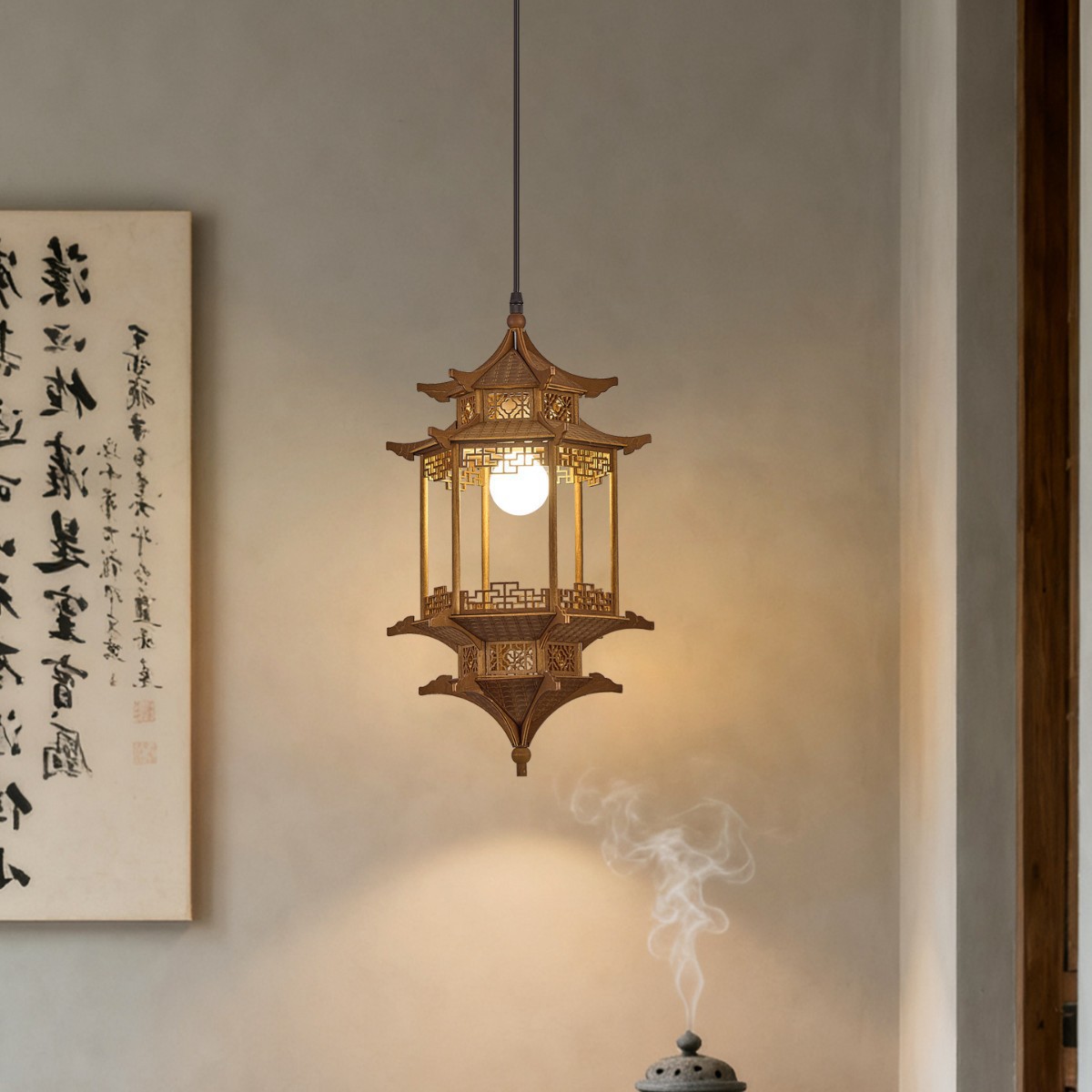 中国风古建筑玄关茶室灯新中式宋代美学复古房子酒店民宿卧室吊灯