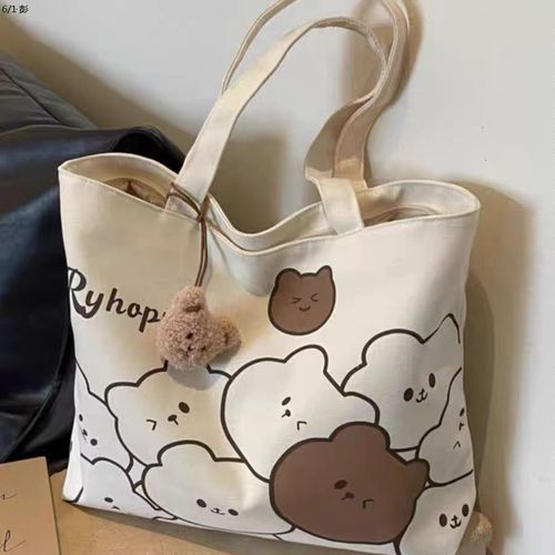 Commuter Japanese cartoon style Instagram single-shoulder large-capacity student canvas tote bag suitable for students for classes, versatile student canvas handbag