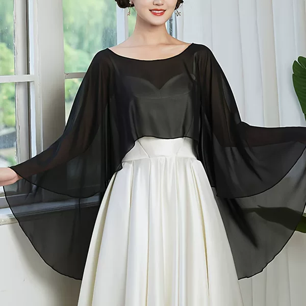 Short Pullover Solid Color Chiffon Cape, Round Neck, Thin, Loose, Breathable, Sun Protection Shawl, Versatile and Simple Cape for Going Out