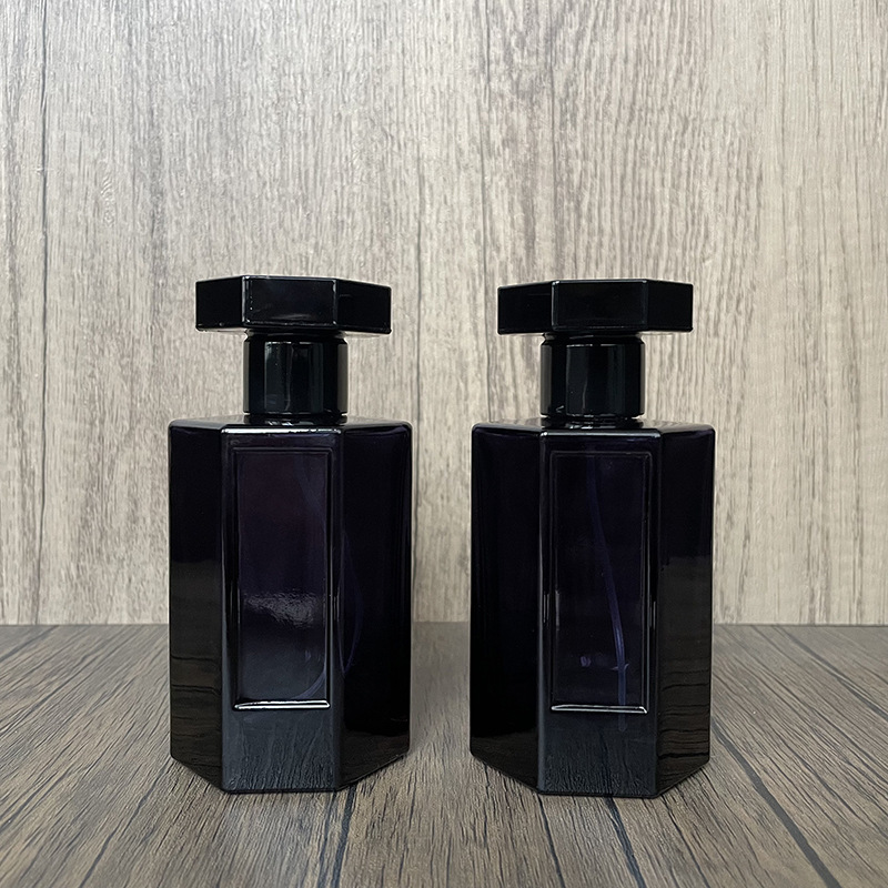 现货供应 B101-100ml 多边形墨灰色香水玻璃瓶便携分装按压喷雾瓶