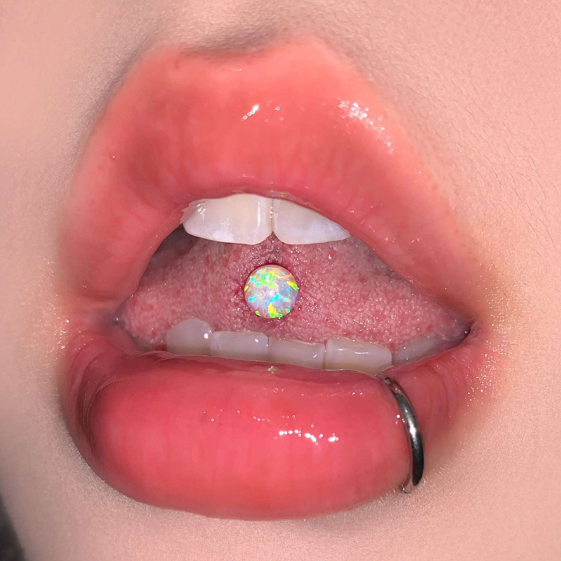 Opal Tongue Barbell Steel Titanium External Thread Tongue Ring Piercing Jewelry Hot Girl detail image 13