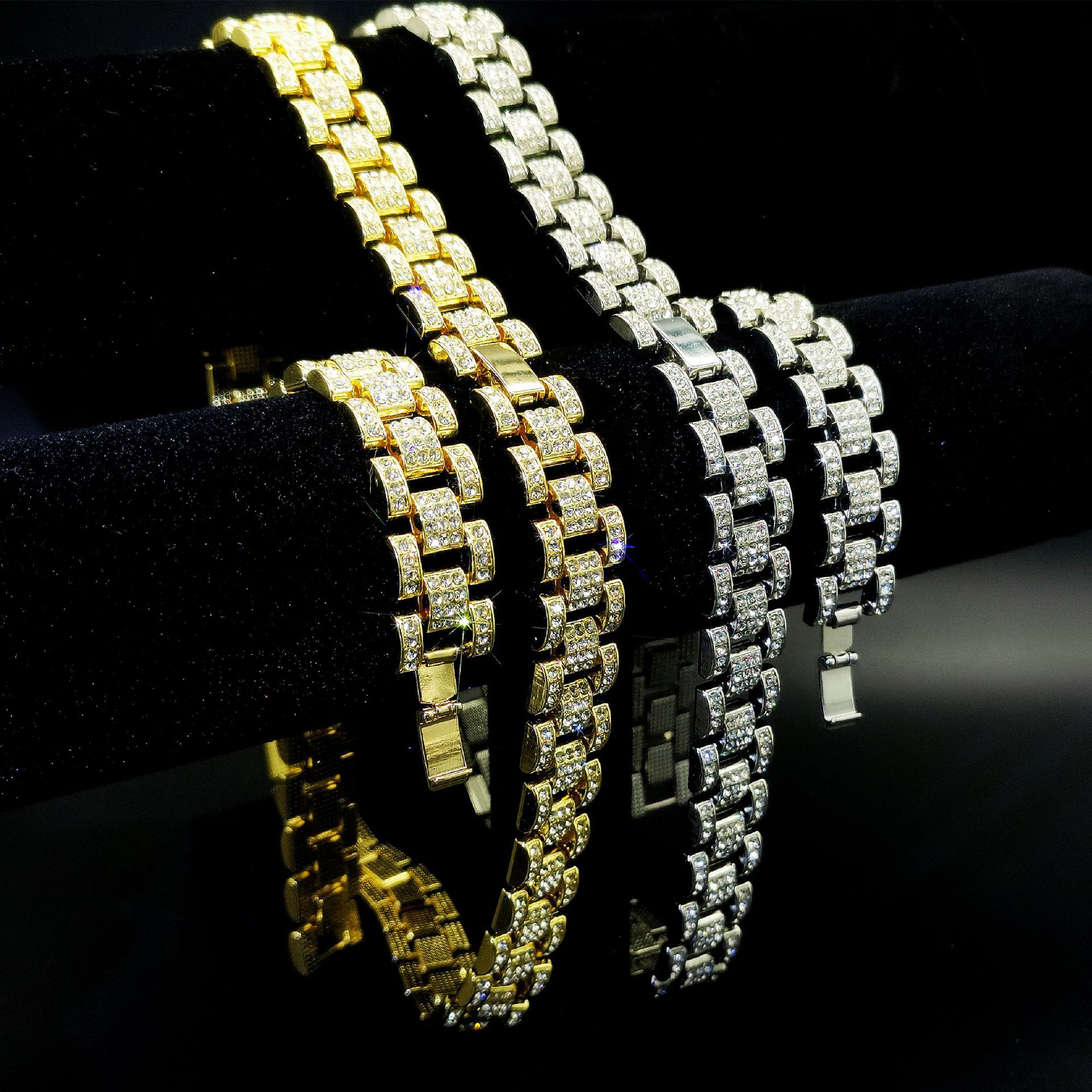 Hip Hop Trendy Cuban with Diamond Bracelet 16mm Watch Chain for Men and Women Hiphop Necklace_voghion.com