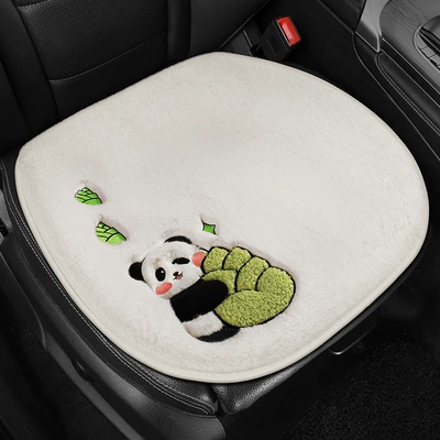 Cartoon Car Seat Cushion Single Piece Plush Without Backrest, Cute and Warm Winter Three-Piece Set, Seat Pad for Rear Seat (Wool pad) - front-row-single-panel-snow-mountain-white-1-piece