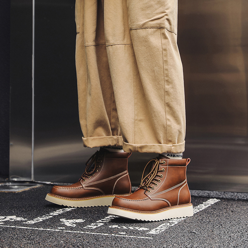 Martin – bottes montantes de moto pour hommes, tendance, décontractées, en velours, polyvalentes, combinaison de travail, 2024 coton, hiver 9055_voghion.com