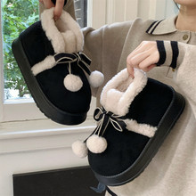 户外穿休闲个性冬季东北棉鞋雪地靴女少女心可爱蝴蝶结小吊球短靴