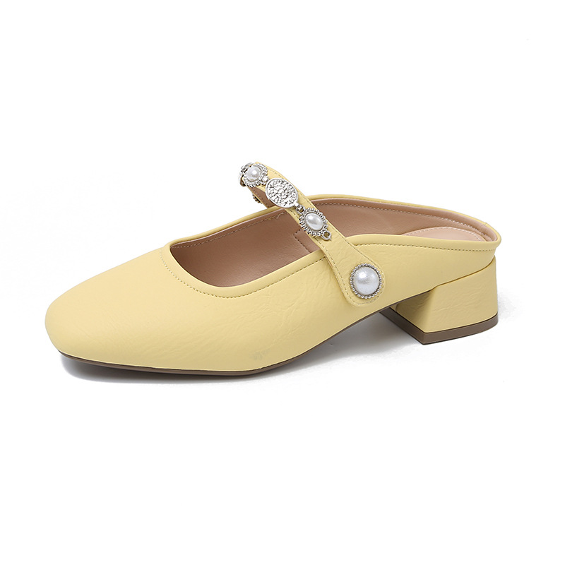 Zapatos de mujer hechos a mano de todo fósforo temperamento puntera plateada con falda verano elegante cabeza cuadrada con muller medio arrastre mujer