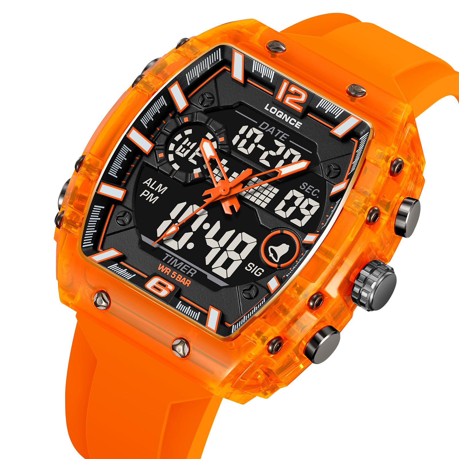 LOQNCE moda digital nocturna electrónica reloj impermeable reloj deportivo para hombres al aire libre reloj estudiante 98003