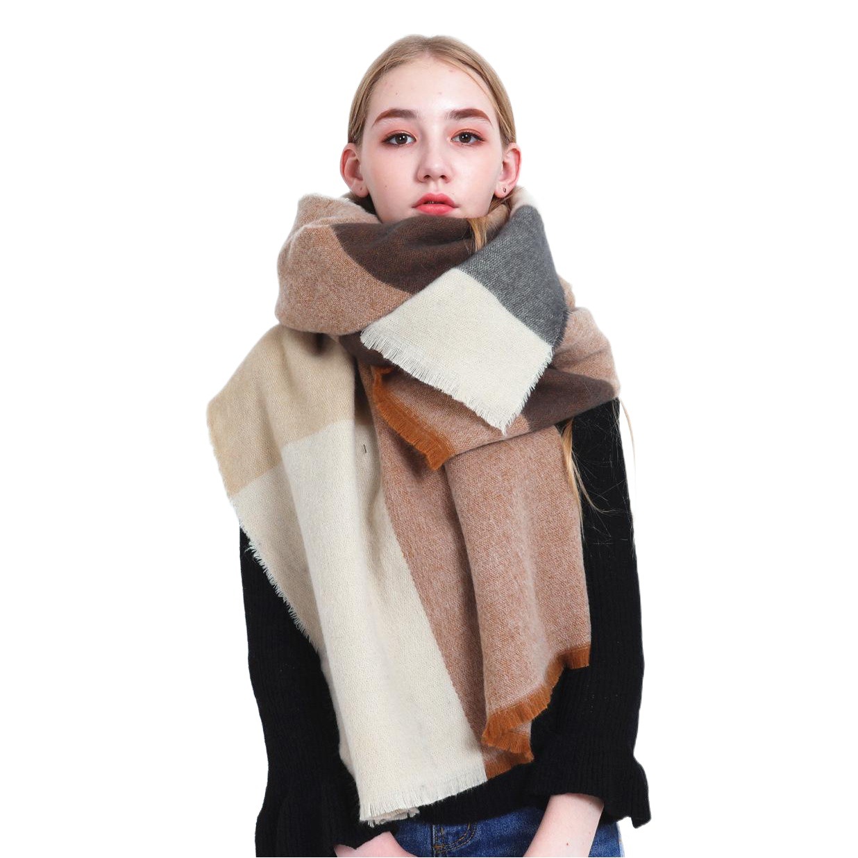 New autumn and winter plaid scarf women's European and American dual-use shawl women's thick warm cashmere scarf factory wholesale