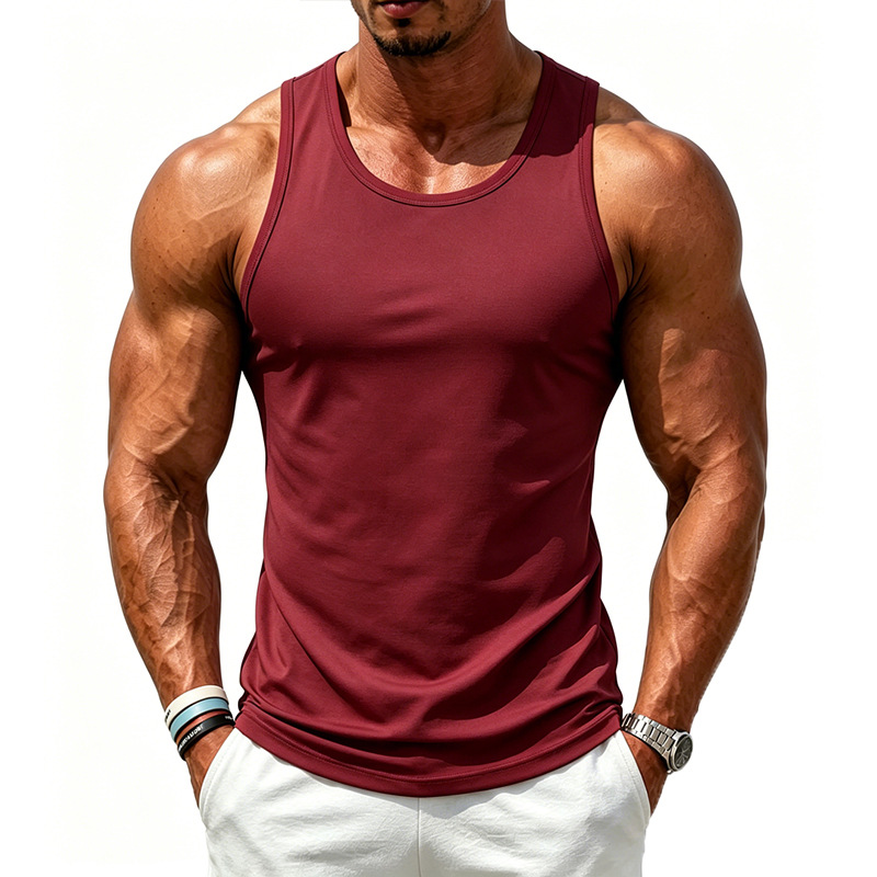 Comercio exterior transfronterizo hombres de excavación profunda culturismo fitness chaleco color sólido verano entrenamiento integral Camiseta deportiva de fondo