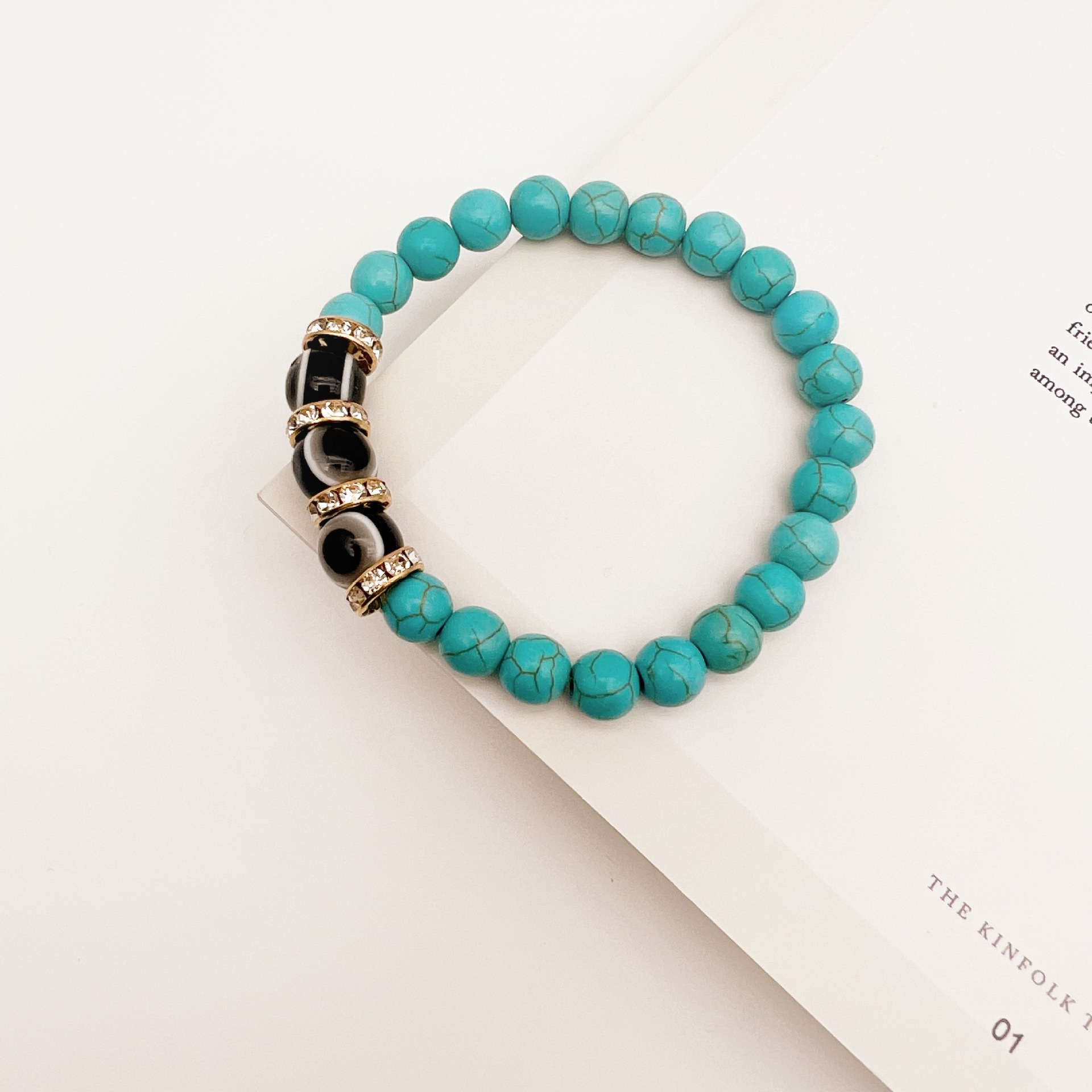 Retro Devilu0027S Eye Turquoise Beaded Inlay Artificial Gemstones Bracelets 1 Piece