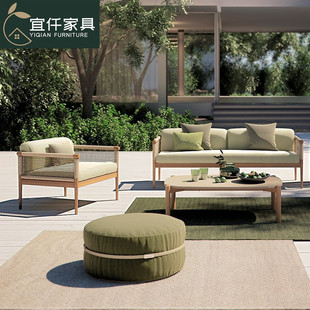 Outdoor Villa courtyard rattan sofa anti-corrosion Wood teak model room outdoor garden balcony hotel leisure sofa