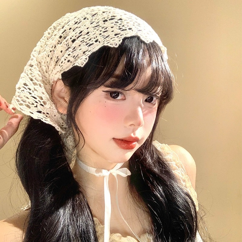 法式帽子高级镂空三角巾蕾丝头巾少女屁帘腰带配饰包丝巾头饰刺绣|undefined