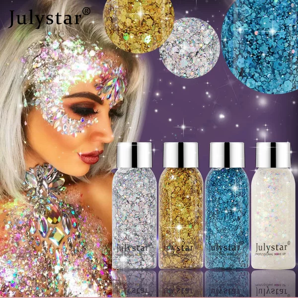 Julystar Colorful Stage Makeup Glitter Eyeshadow Liquid Face Body Glitter Gel Liquid Eyeshadow Makeup Wholesale
