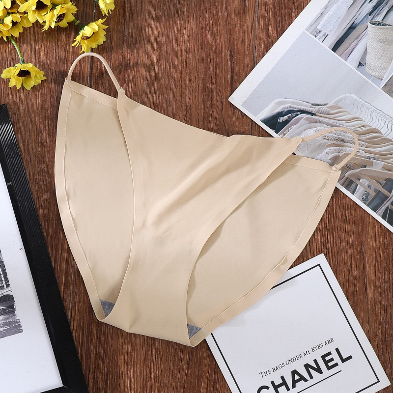 Pantalones íntimas de seda de hielo sin marcas, cintura baja, pantalones de una sola pieza, bikini, thongs.