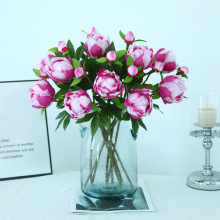 欧式单枝2头绢布芍药牡丹假花家居婚庆装饰摆件高级感仿真花批发