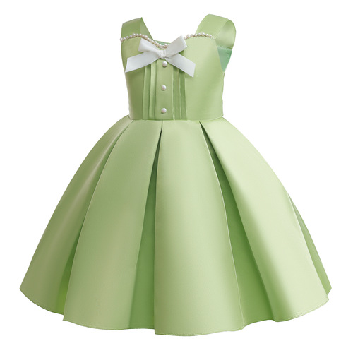 Little Girl Dress 2024 Party Performance Dress Child Skirt New Matcha Green Short Sleeveless Blouse Dress Set