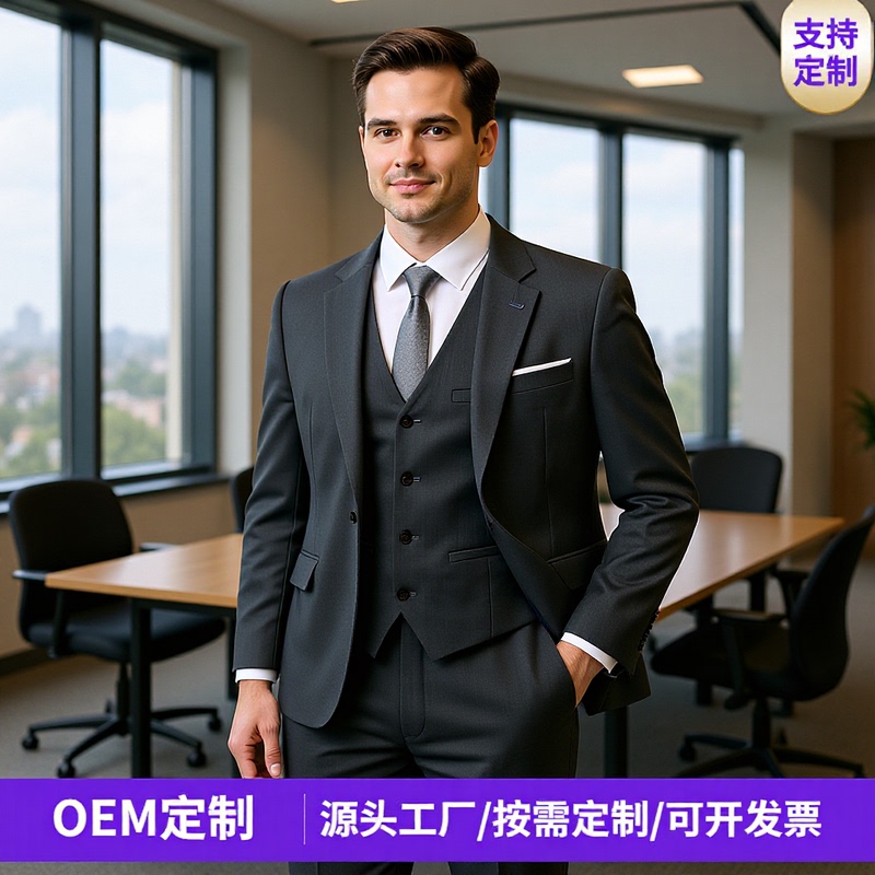 Men's Gray Suit Vest Suit Manager Business Meeting Commuter Formal Wear Bank Real Estate Sales Property Suit