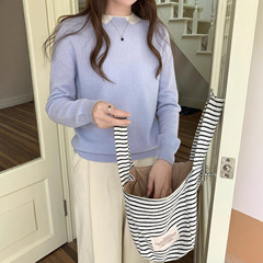 新款秋冬100羊毛衫女一线成衣女圆领假两件针织打底衫宽松毛衣