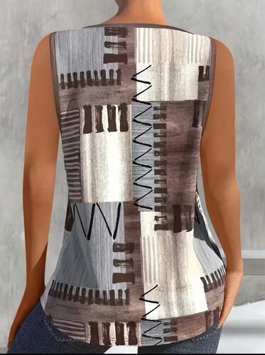 Color-blocked round-neck top, spring and summer casual sleeveless top