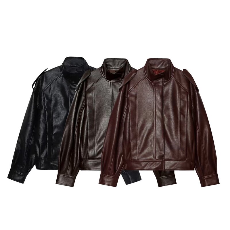Pb&Za Women's Clothing 2026 Summer New Series Leather Pilot Stand-Collar Jacket 2969064