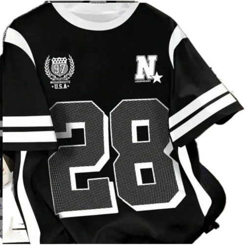 2025 American High Street Leisure Sports Baseball Collar Contrast-Color Short-Sleeves Long Sleeves Women's Summer Loose Print Half Sleeves