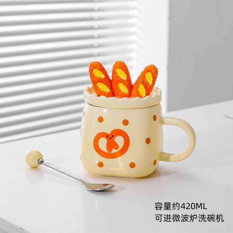 Taza de cerámica creativa de estilo japonés taza de pan taza de pareja taza de agua con tapa cuchara taza de café desayuno taza de leche