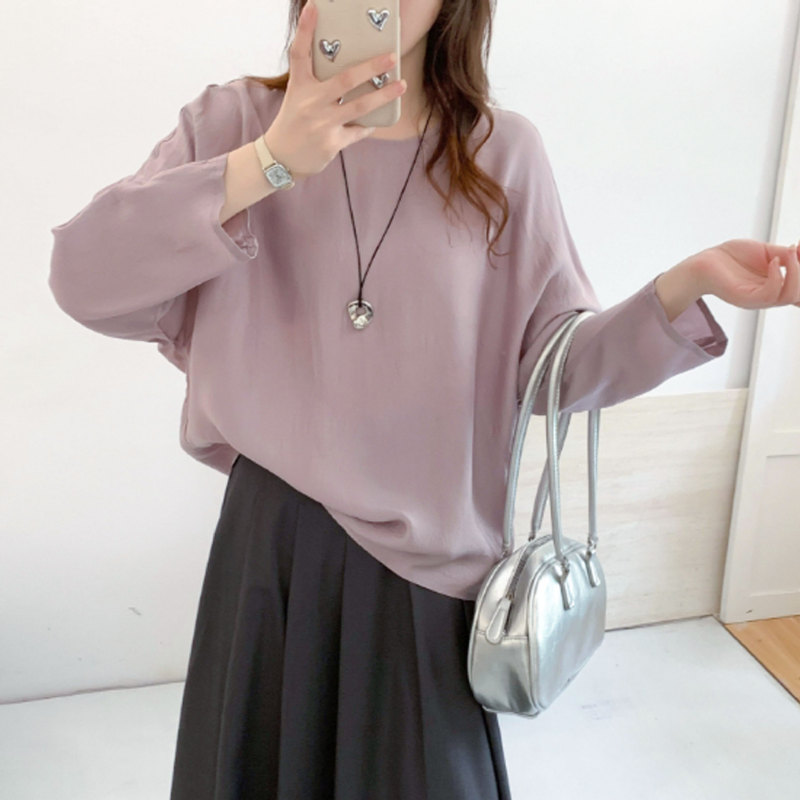 New Elegant Minimalist Style One-Piece Acetate Top Loose Pullover with Raglan Sleeves 25580