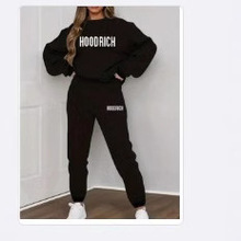 跨境欧美外贸新款女装潮流休闲的宽松圆领卫衣套装印花中女式批发