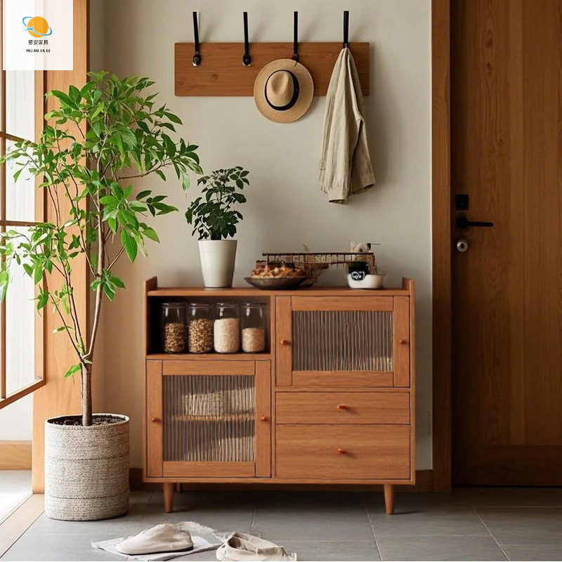 Japanese-Style Sideboard All Solid Wood Wall-Mounted Integrated Dining Room Cupboard Tea Cabinet Home Storage Cabinet Nordic Simple Living Room