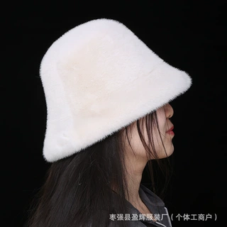 毛绒渔夫帽秋冬季仿皮草加厚保暖成人渔夫大帽檐防风防寒护耳盆帽