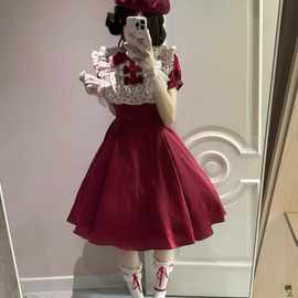 女新款波点蝴蝶结连衣裙2025洛丽塔拼接子法式夏季甜美显瘦裙收腰