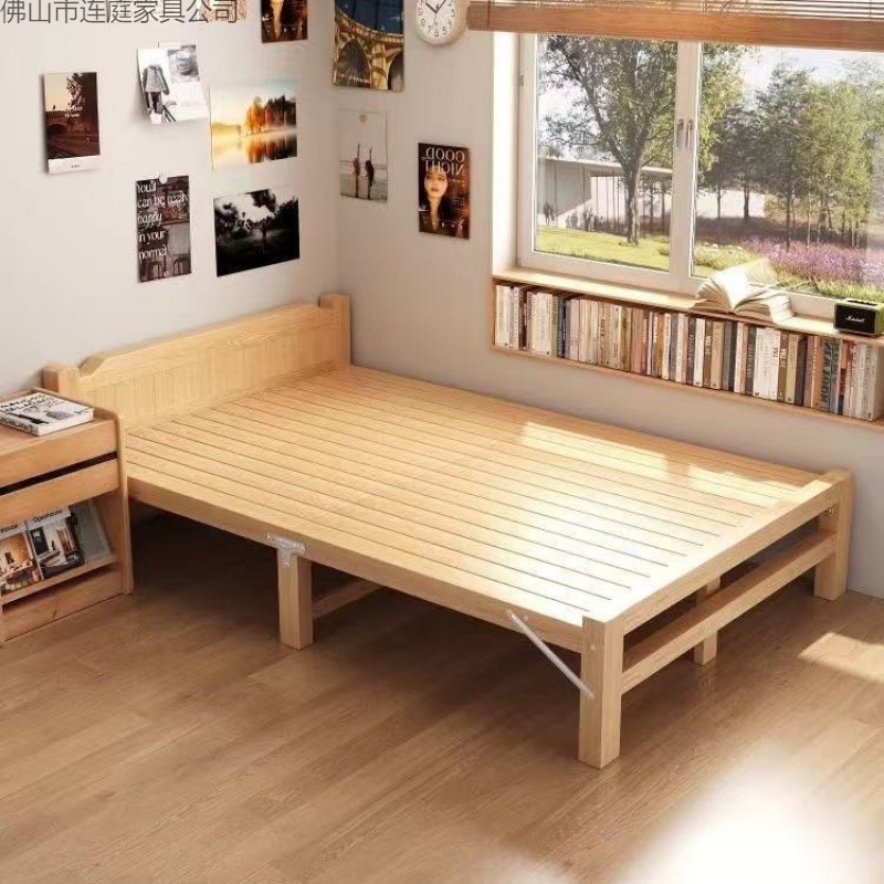 Folding Bed for Lunch Break, Single Bed 1.5m for Home Use, Simple Solid Wood Hardboard Bed for Adults, Double Bed for Nap, Rental 1.1m Small Bed Folding Bed for Lunch Break, Single Bed 1.5m for Home Use, Simple Solid Wood Hardboard Bed for Adults, Double Bed for Nap, Rental 1.1m Small Bed