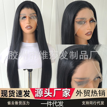 欧美假发全头套式仿真发哑光化纤假发头套自然黑长直发wigs