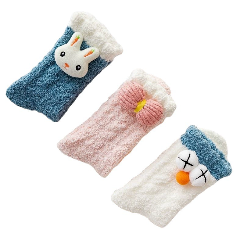 Coral velvet cute keep warm socks for pregnant, mid-length