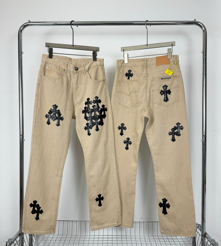 跨境克罗伈 & CH ss25顶级品质男式牛仔裤印花刺绣磨破现货一件代|undefined