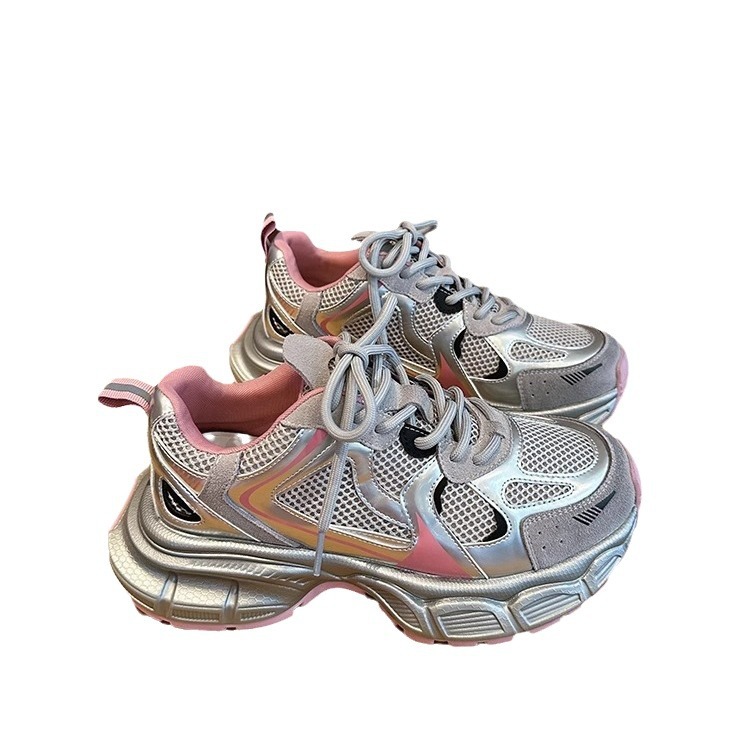 Zhao LuSi con zapatos de papá y mujer 2024 nueva primavera calles fritas con suela gruesa versátil plateada zapatillas deportivas casuales retro