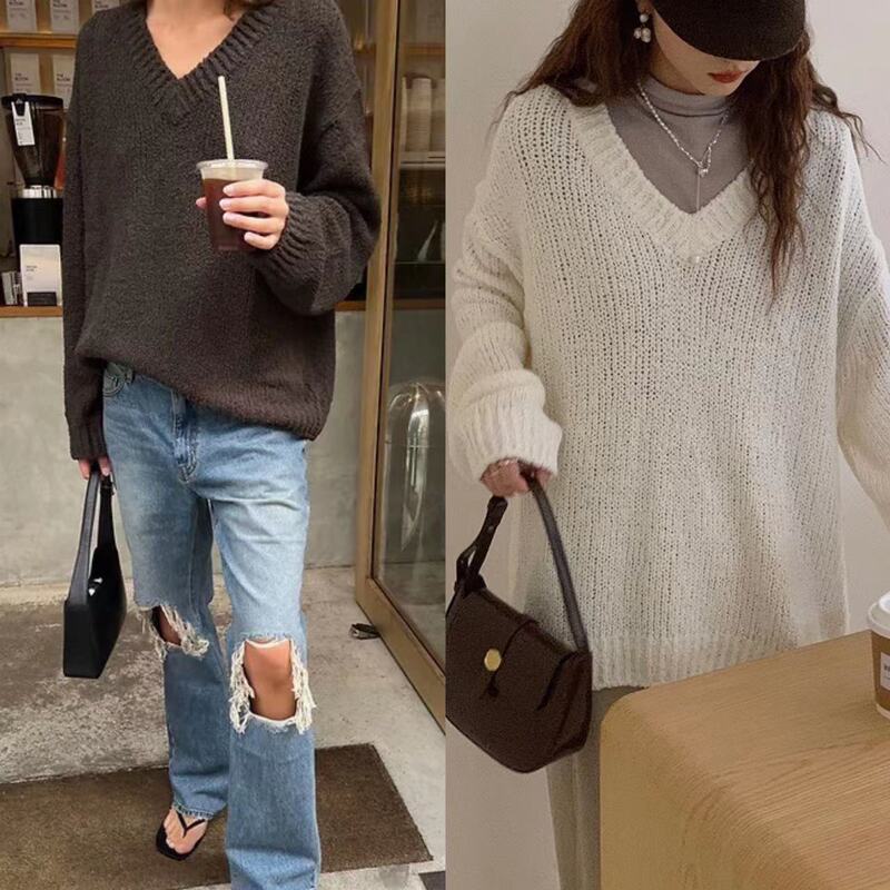 26 Early Spring New Style Ld Organic Cotton Yarn V-Neck Soft and Relaxed Vibe Oversized Knit Sweater