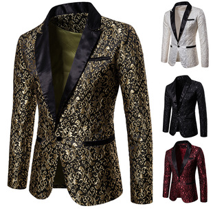 2024 European and American Men's Autumn and Winter Color Large Body Jacquard Fashion Design Dress Men's Lapel Suit XZ32