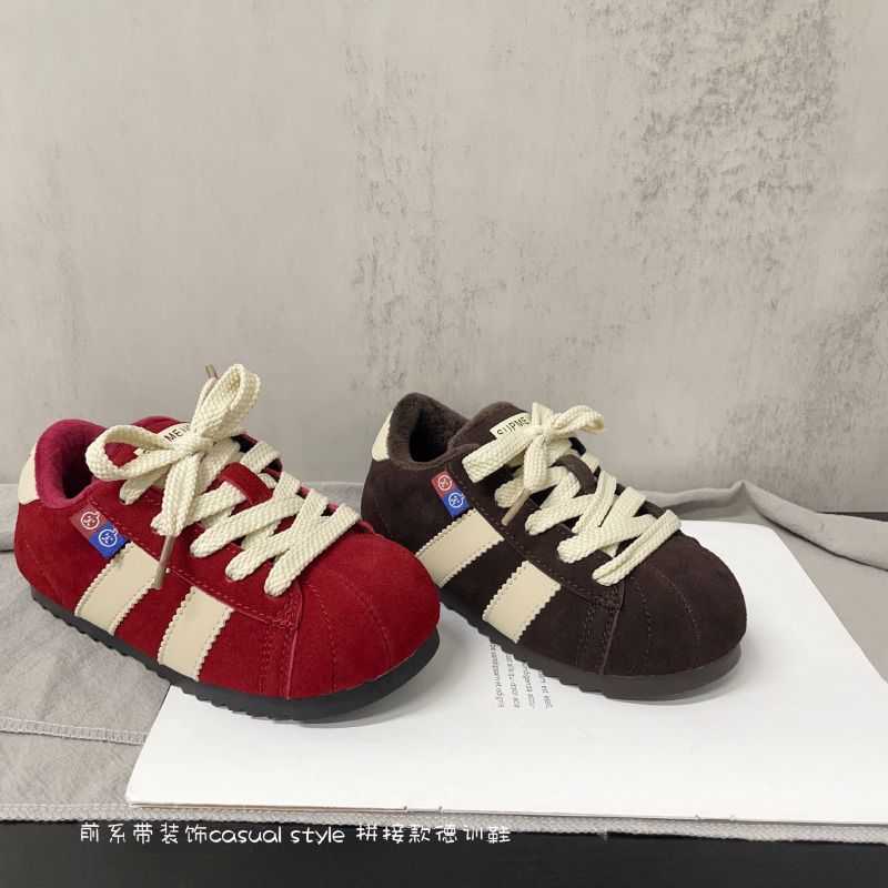 简约休闲风磨砂皮纯色款前系带装饰保暖加绒小板鞋2025年冬款棉鞋|undefined