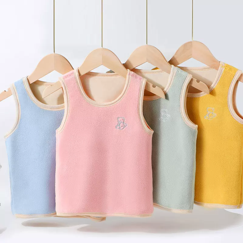 冬季奥粒绒儿童保暖背心男童女宝加绒加厚打底一体绒马甲校服神器