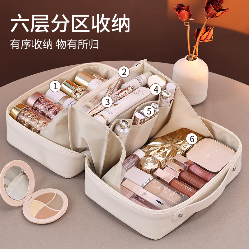 Transfronterizos de gran capacidad portátil de mujer portable clasificado cepillo de maquillaje multicapa bolsa de almacenamiento de maquillaje nicho diseño bolsa de lavado