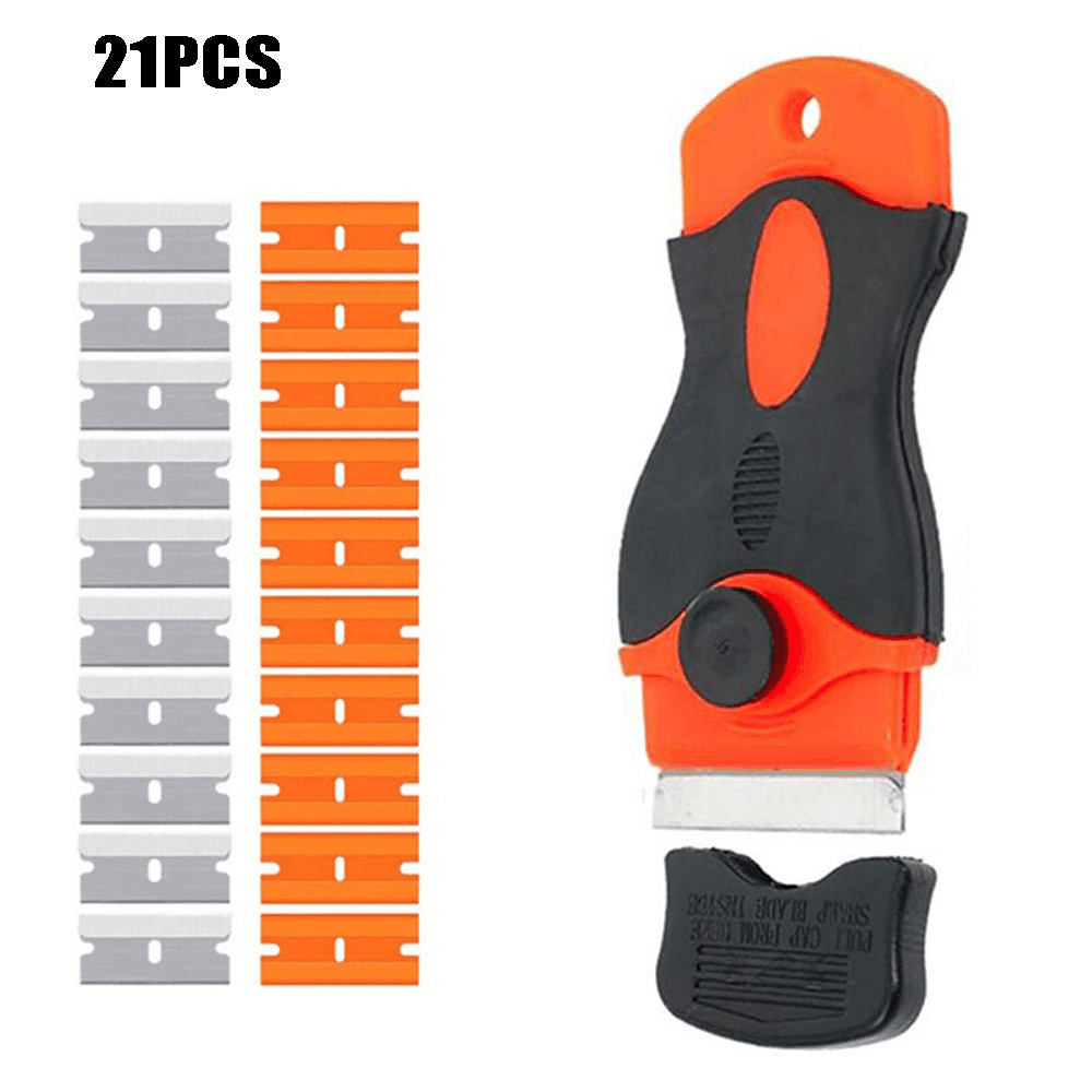 21件套迷你塑料刮板玻璃去除带有10个塑料刀片和10个碳钢刀片