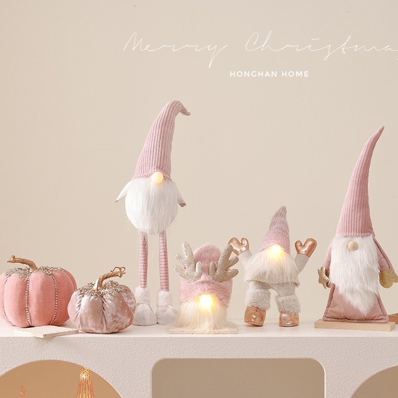 Decoraciones transfronterizas de Navidad decoraciones de escritorio con luces rosa encantadoras muñecas de Navidad sin cara decoración de ventanas de viejos