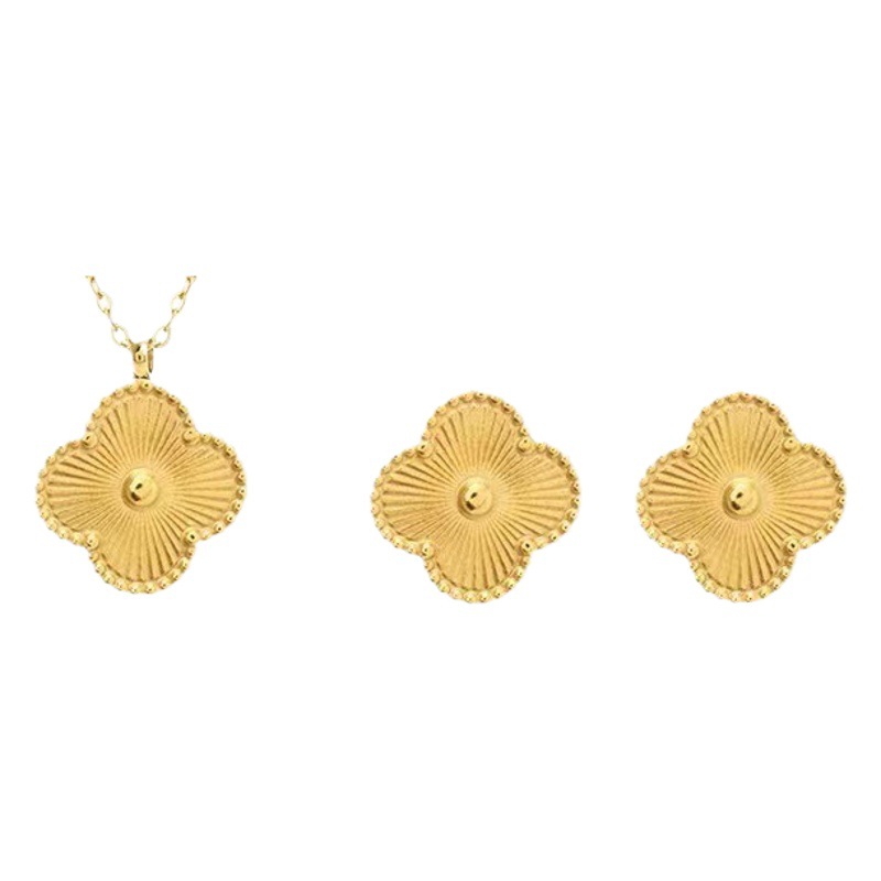 Preservar el color que no se desvanece collar de trébol de la suerte pulsera pendientes de tres piezas de oro de titanio collar de acero ins