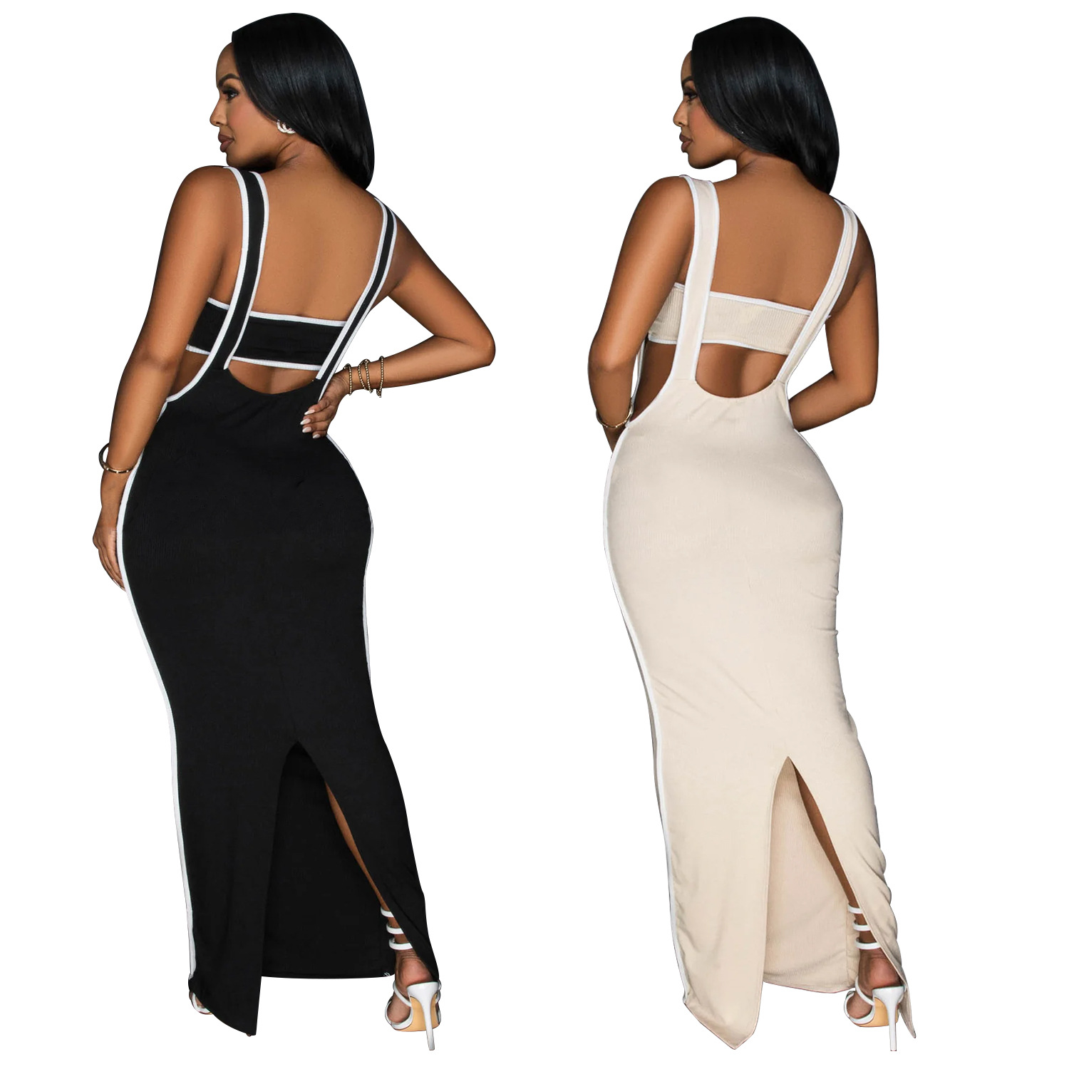 C6950 Aliexpress transfronterizo amazon ropa de moda europea y americana de mujer sexy con cinturón de dos piezas vestido largo