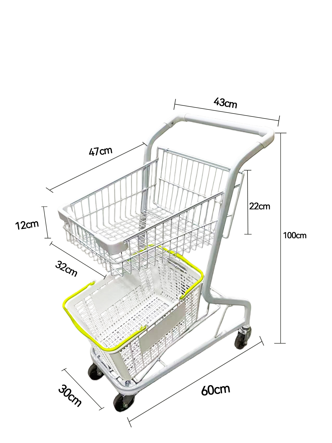 Supermercados multifuncionales agarran carritos de muñecas, centros comerciales de dos pisos, carritos de compras, puestos rojos de la red, carritos domésticos