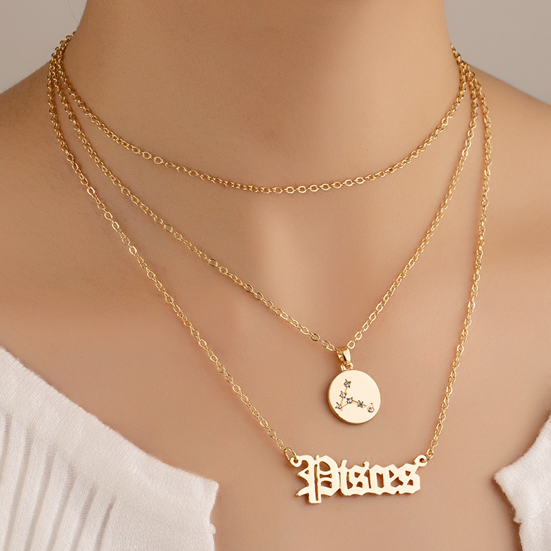 Retro Diamond-studded Symbol Clavicle Chain Twelve Constellation Necklace Letter Sweater Chain display picture 4