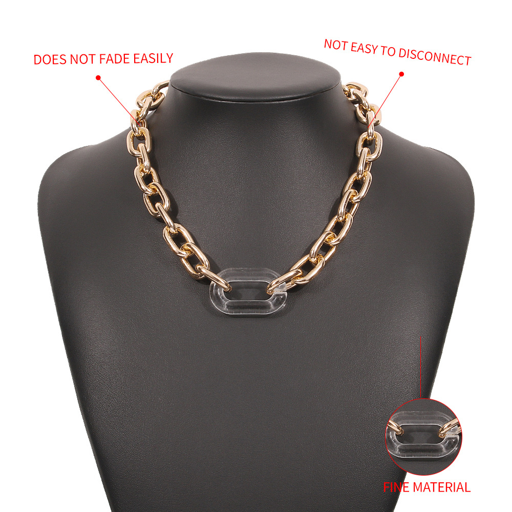 N8641 European and American New Exaggerated Alloy Thick Chain Necklace Resin Stylish Creative Punk Clavicle Chainpicture6