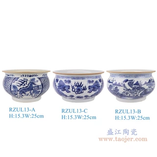 景德镇仿古陶瓷器青花手绘麒麟山水龙纹寺庙小香炉家居案台摆件