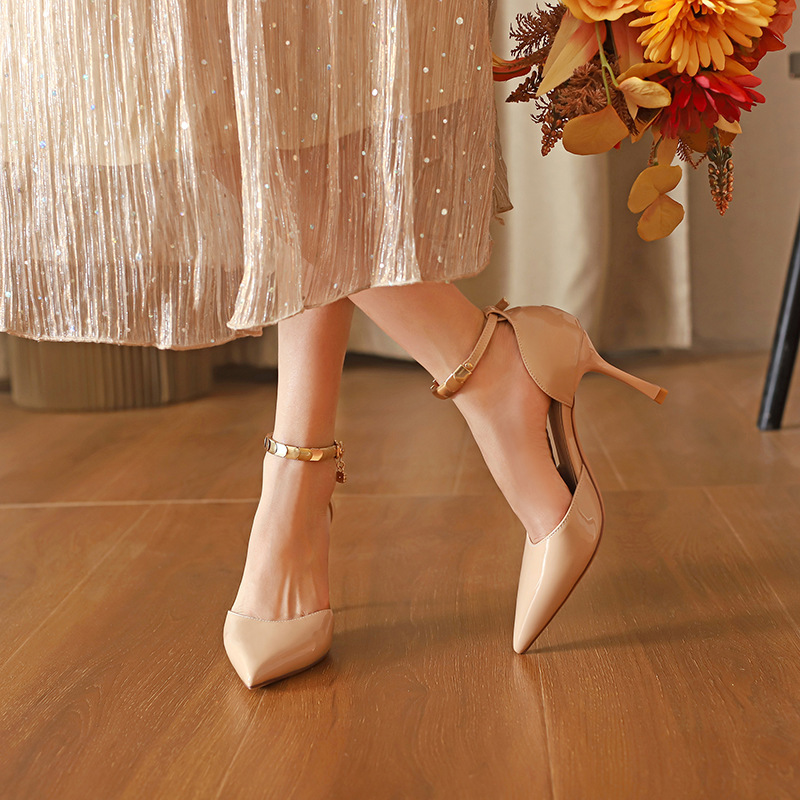 31-44 Size zjm-YL Summer High Heels Sandals Hole Shoes Pointed Shallow Stiletto Heel All-match Single-layer Shoes for Women